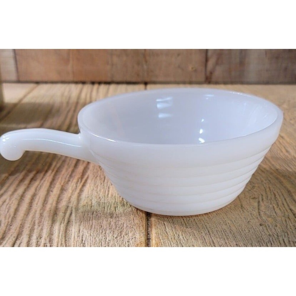 Vintage Fire King Anchor Hocking Handled Soup Bowl milk glass bakeware cookware